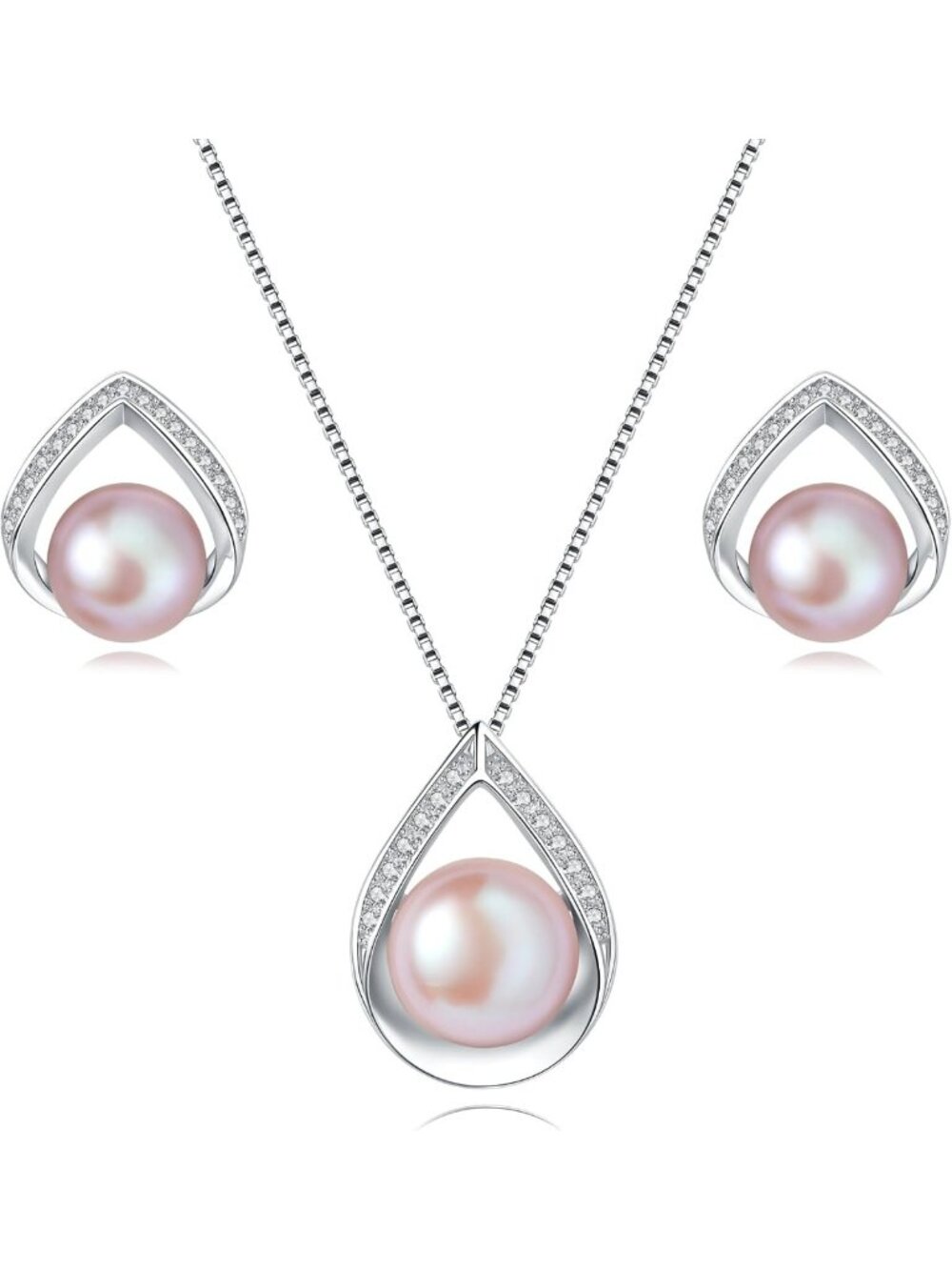 Elegant Pearl Necklace & Earrings Set - 925 Sterling Silver Jewelry Gift